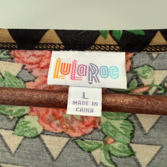 LuLaRoe Black Dress with Red Floral and Beige Geometric Patterns - Picture 2 of 4